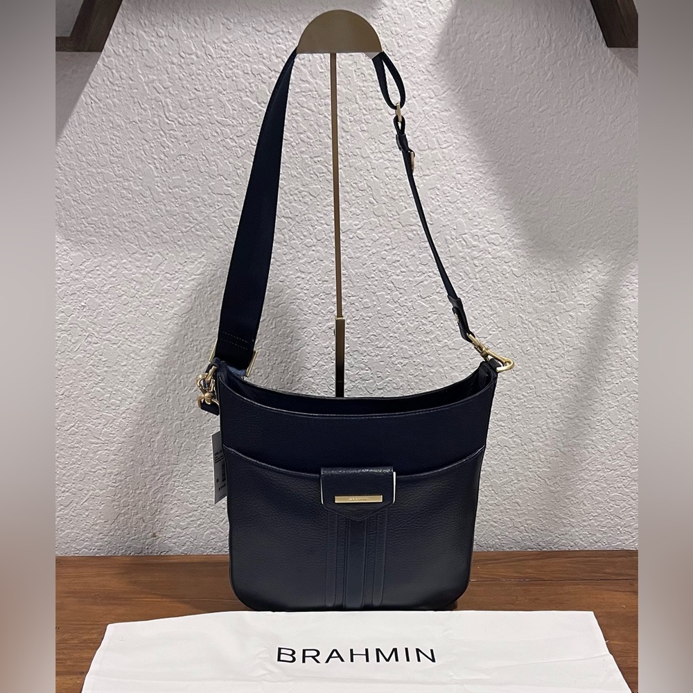 NWT Brahmin Leia Navy Leather Crossbody Bag